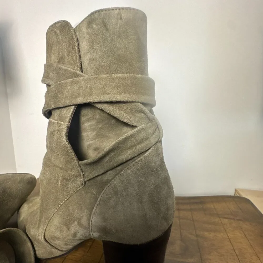 Banana Republic Olive Suede Tie Ankle Boots Women's 8 Wrap Booties Leather